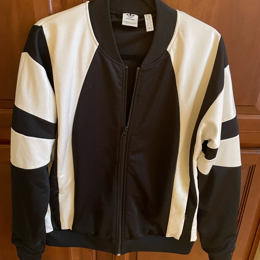 Adidas women’s black and white track jacket size large